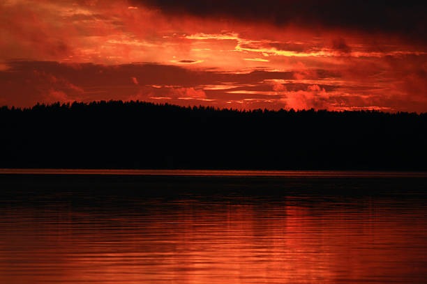 sunset on the Narty lake stock photo