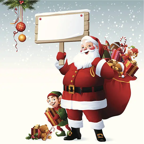 Vector illustration of Santa & Elf - Sign