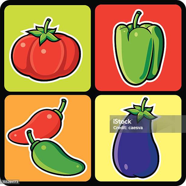 Овощи — стоковая векторная графика и другие изображения на тему Баклажан - Баклажан, Благополучие, Болгарский перец
