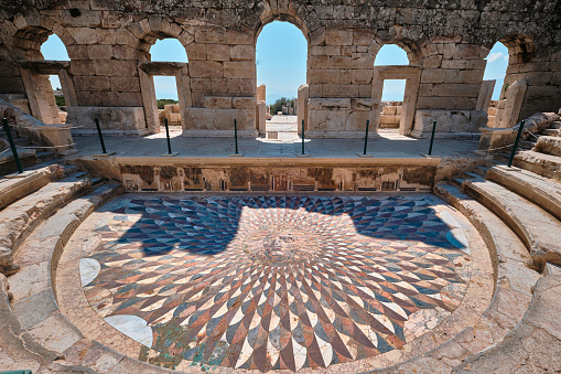 Burdur, Turkey - July 16, 2023: Medusa Mosaic of Odeon in Kibyra ancient city