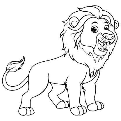 Illustration of Lion cartoon roaring line art