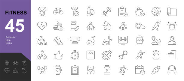 bildbanksillustrationer, clip art samt tecknat material och ikoner med fitness line editable icons set. - wasted food