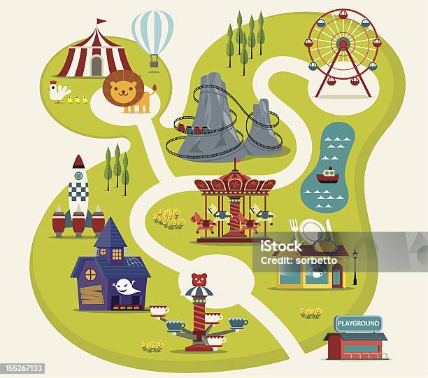 Ilustración de Parque De Diversiones y más Vectores Libres de Derechos de Mapa - Mapa, Parque de atracciones, Carnaval