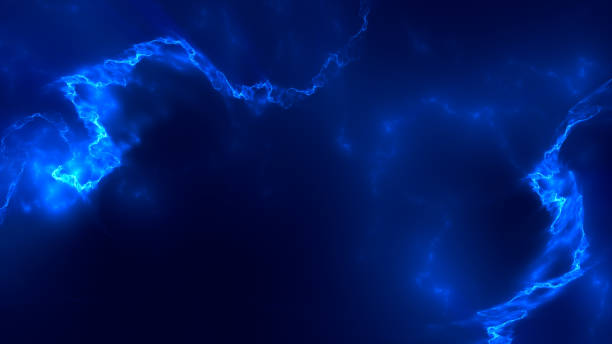 abstrait paranormal électricité bleu éclair fractal fond d’art avec espace de copie. - blue plasma photos et images de collection