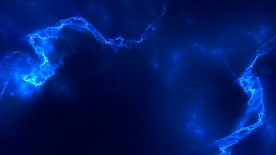 Abstract paranormal electricity lightning blue fractal art background with copy space.