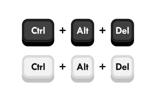 Vector illustration of Ctrl alt del computer keyboard buttons combinations. Hotkeys combination for delete. Vector illustration