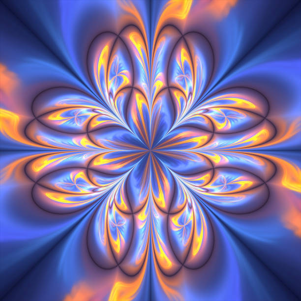 fond d’art fractal abstrait, comme une fleur. concept d’illumination spirituelle. - kaleidoscope fractal psychedelic abstract photos et images de collection