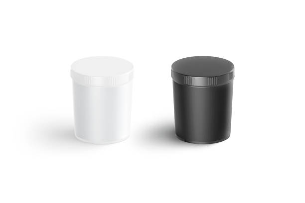 istock Blank black and white powder can mockup, side view 1552692820