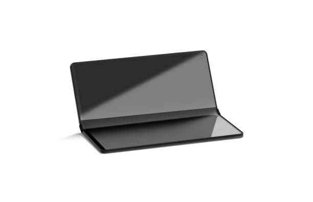 istock Blank black flexible book phone display half opened mockup, isolated 1552715391