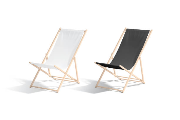 istock Blank black and white folding beach chair mockup, side view 1552719551