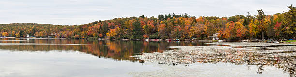 Fall colors - Panorama of Lake Harmony This panorama image of fall colors was taken at Lake Harmony, PA, USA. the poconos stock pictures, royalty-free photos & images