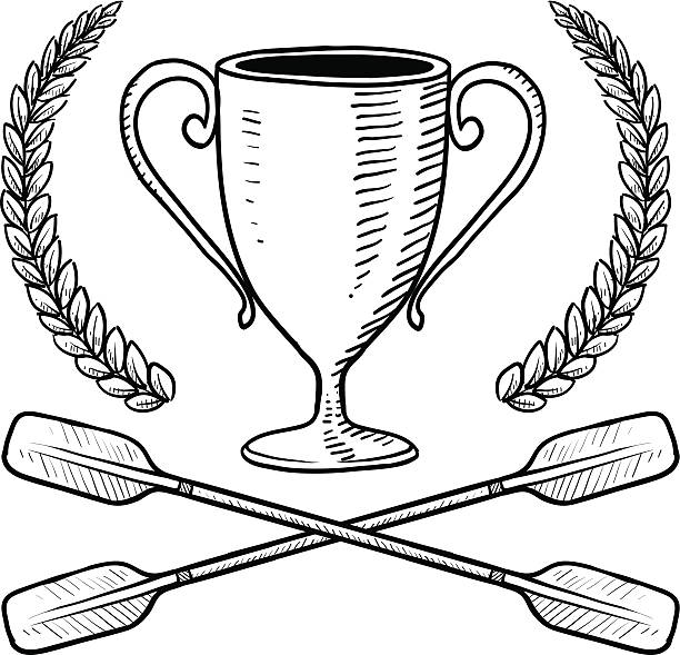 Water sports award or competition illustration Doodle style canoeing or boating trophy sketch in vector format. EPS10 file format with no transparency effects. rafting kayak kayaking river stock illustrations