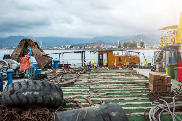 View from the ship board Moored ship in the port, view from the board portage valley stock pictures, royalty-free photos & images