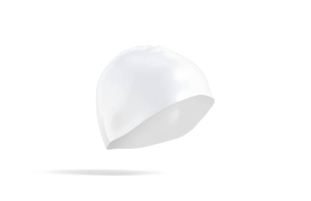 istock Blank white sport swim cap mockup, side view, no gravity 1552759545