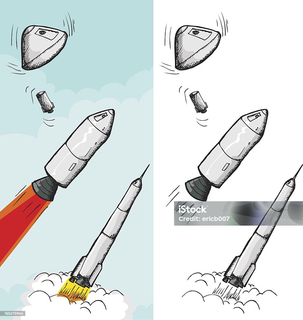 Atendido Rocket etapas - arte vectorial de Cápsula espacial libre de derechos