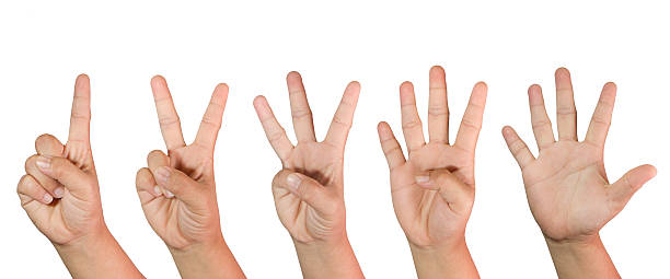 istock Counting woman hands (1 to 5) isolated on white background 155276119