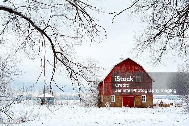 Czerwona Stodoła W Zimie - zdjęcia stockowe i więcej obrazów Zima - Zima, Stan Minnesota, Gospodarstwo