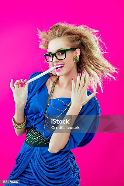 80s Style Girl With Nailfile Stock Photo - Download Image Now - 1980-1989, Hairstyle, Women