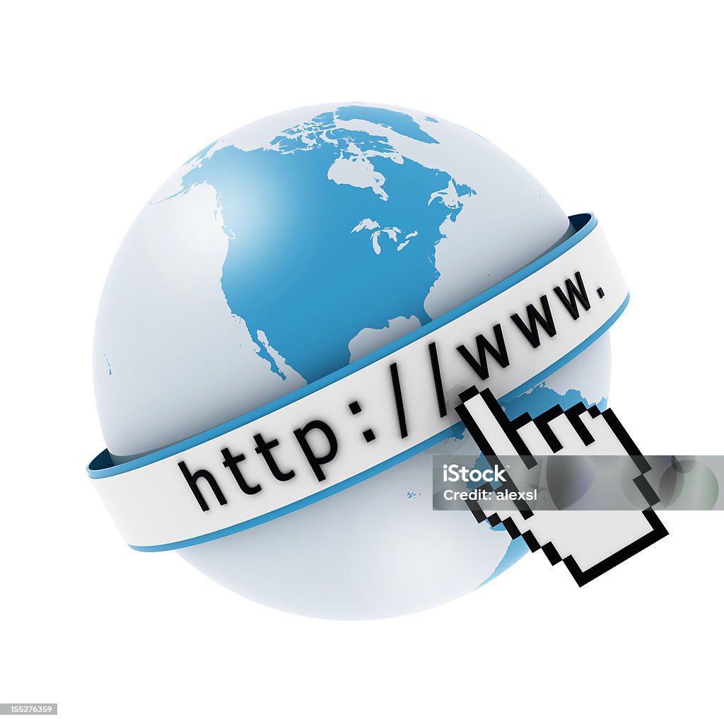 3 D mundo con cursor que representa búsqueda en internet - Foto de stock de Internet libre de derechos