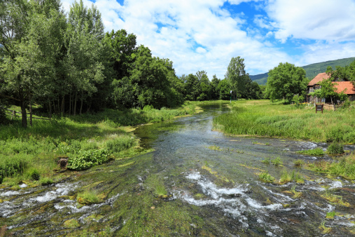 Low-angle view at beautiful Mreznica River, Duga Resa, Croatia