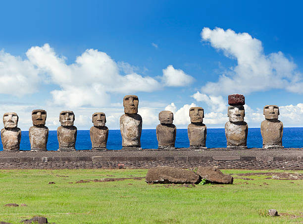 istock Blue sky over Moais at Ahu Tongariki Easter Island Chile 155276528