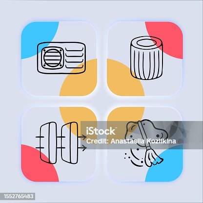 istock Ventilation icon set. Illustrations depicting various elements related to ventilation systems. Air filters concept. Neomorphism style. Vector line icon for Business 1552765483