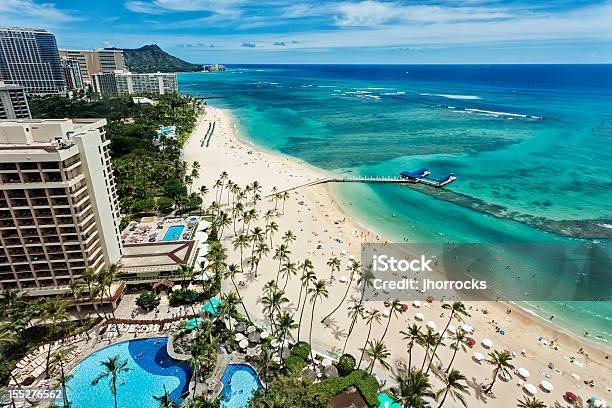 Widok Z Lotu Ptaka Na Waikiki Beach I Diamond Head - zdjęcia stockowe i więcej obrazów Hawaje - Hawaje, Wielka Wyspa - Hawaje, Honolulu