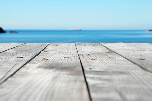 View of the sea above a table