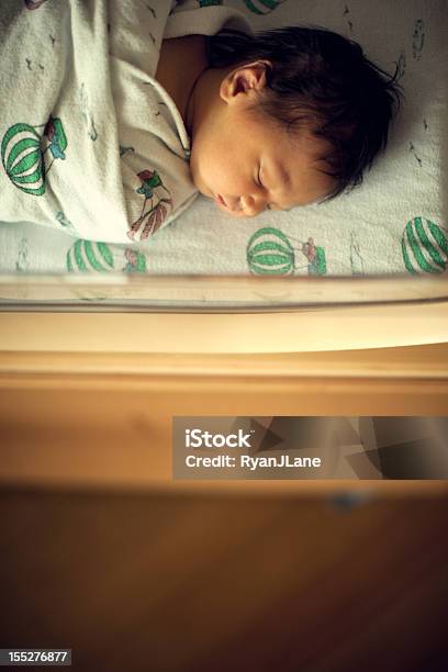 Newborn Sleeping Baby Boy In Hospital Bassinet Stock Photo - Download Image Now - Baby - Human Age, Crib, Hospital