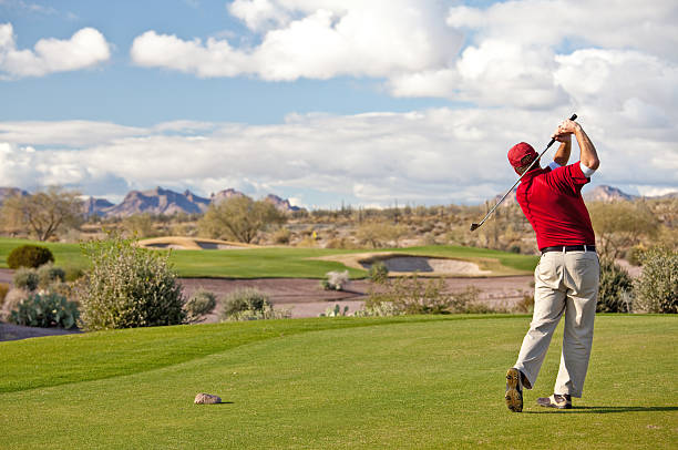 istock Male Caucasian Golfer on the Tee Desert Golf Course 155276886
