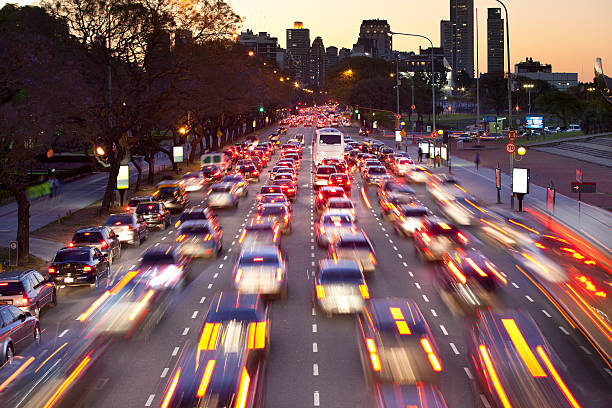 Argentina Buenos Aires with traffic at night
