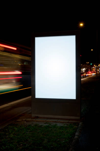 istock Blank advertising billboard on city street at night 155276937