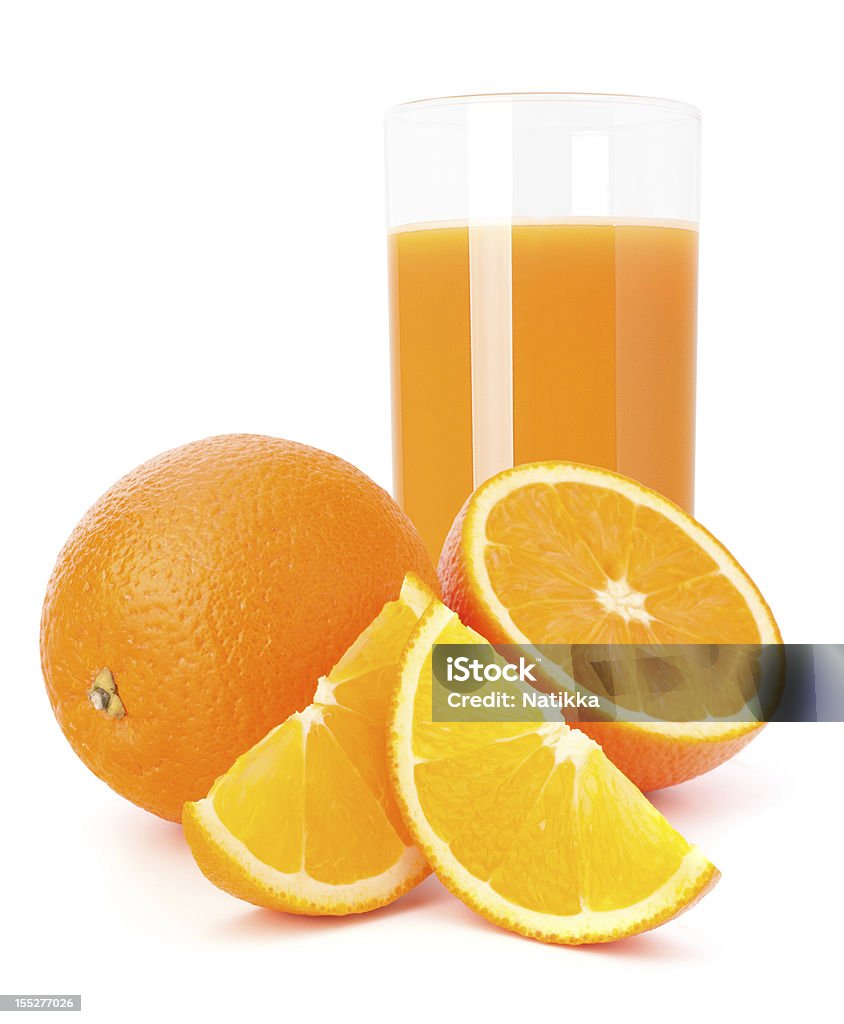 Juice glass  and orange fruit Juice glass  and orange fruit  on white background Broken Stock Photo