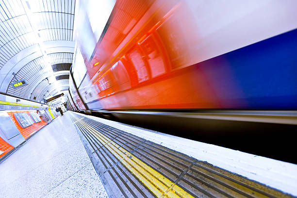 Underground train in London. stock photo