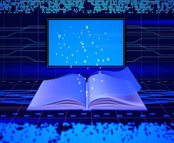 istock An electronic book with lights beaming out of it 155277133
