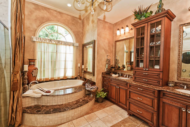istock Luxury Master bathroom with custom cabinet work Beautiful tub 155277349