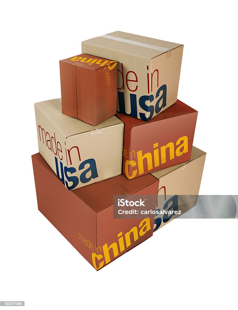 Feito nos EUA/China Traçado de Recorte - Foto de stock de Embalagem cartonada royalty-free
