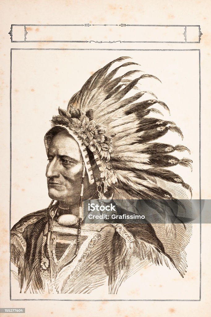 Gravure de amérindien Chef Sitting Bull 1881 - Illustration de Chef Sitting Bull libre de droits