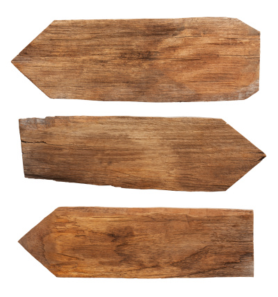 Three old weathered wood sign boards, isolated on white, clipping path included.