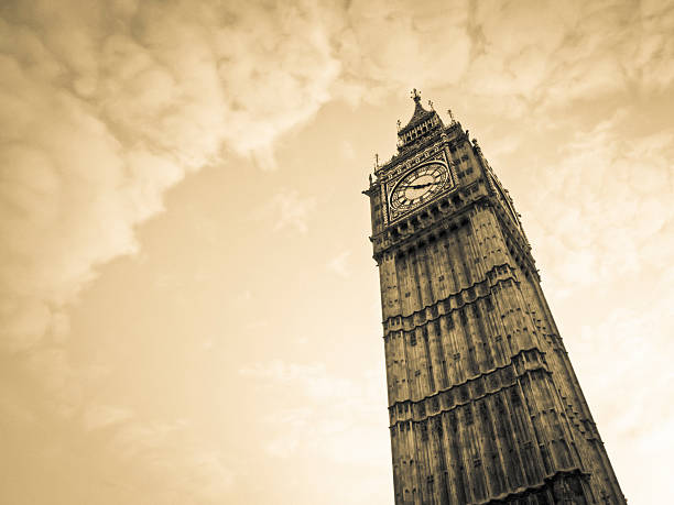 биг-бен tower, london - 19th century style urban scene horizontal sepia toned стоковые фото и изображения