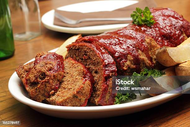 Closeup Shot Of A Plate Served With Meatloaf Stock Photo - Download Image Now - Meat Loaf - Food, Ground Beef, Beef