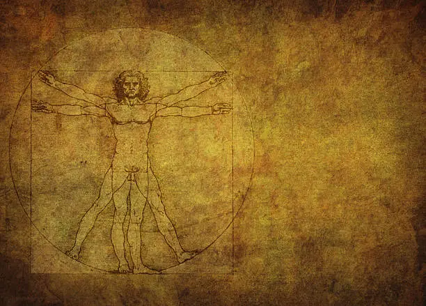 Photo of Vitruvian man on gold textured background