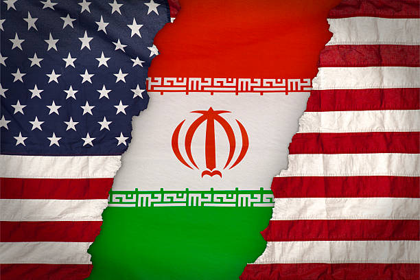 istock Iranian flag dividing an American One 155278777