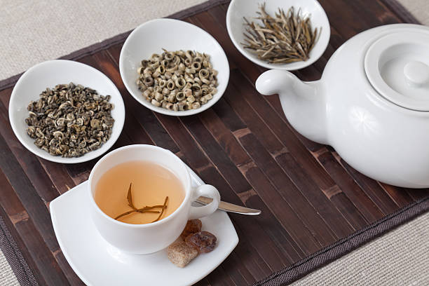 istock Various kinds of tea with cup and teapot 155278788