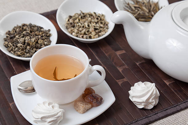 istock Various kinds of tea with cup and teapot 155278789