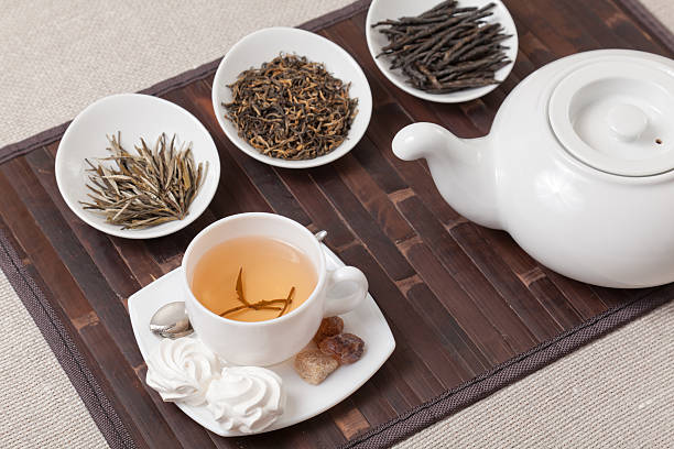 istock Various kinds of tea with cup and teapot 155278790
