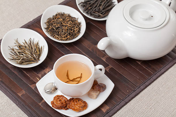 istock Various kinds of tea with cup and teapot 155278813
