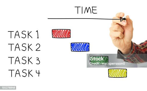 Male Project Managers Hand Drawing A Gantt Chart Stock Photo - Download Image Now - Chart, Plan - Document, Analyzing