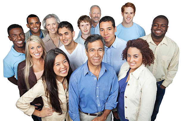 istock Diverse group of casually dressed business people looking up 155279157