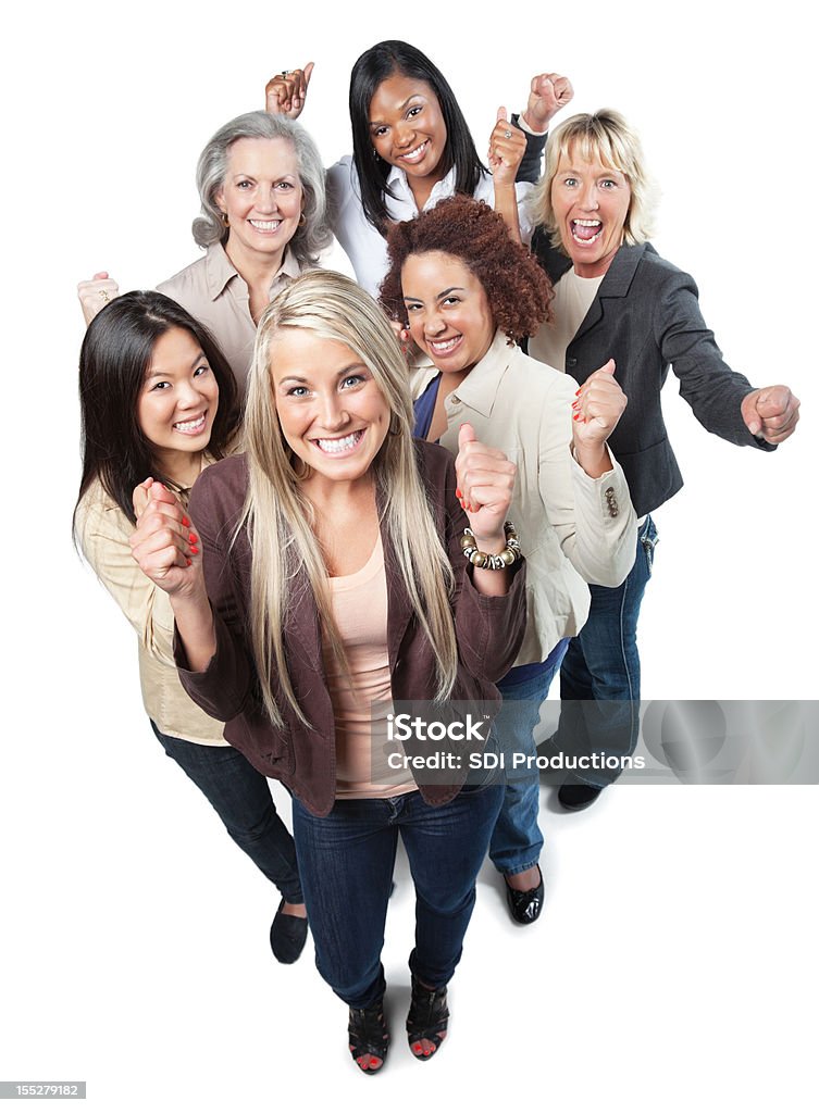 Entusiasta gruppo di felice professionale femminile con pugni up - Foto stock royalty-free di Solo donne